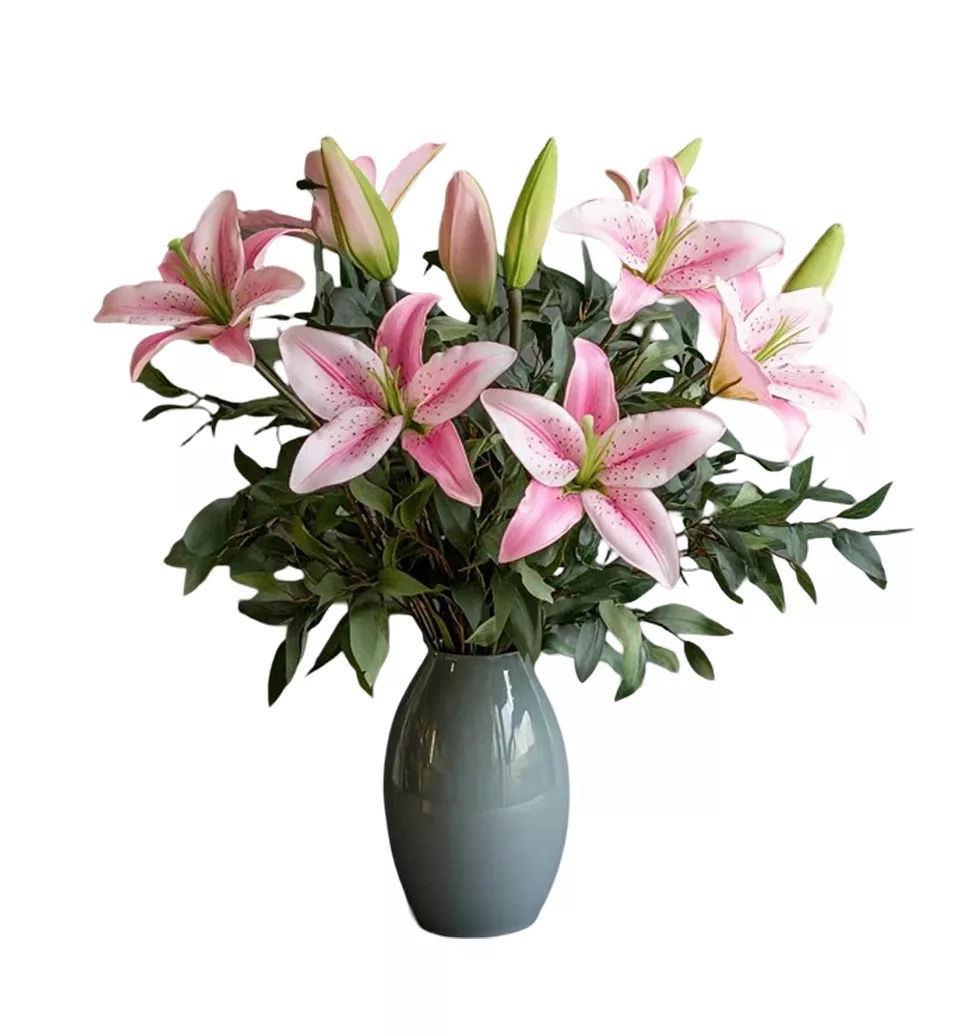Fanciful 9 Pink Lily Arrangement